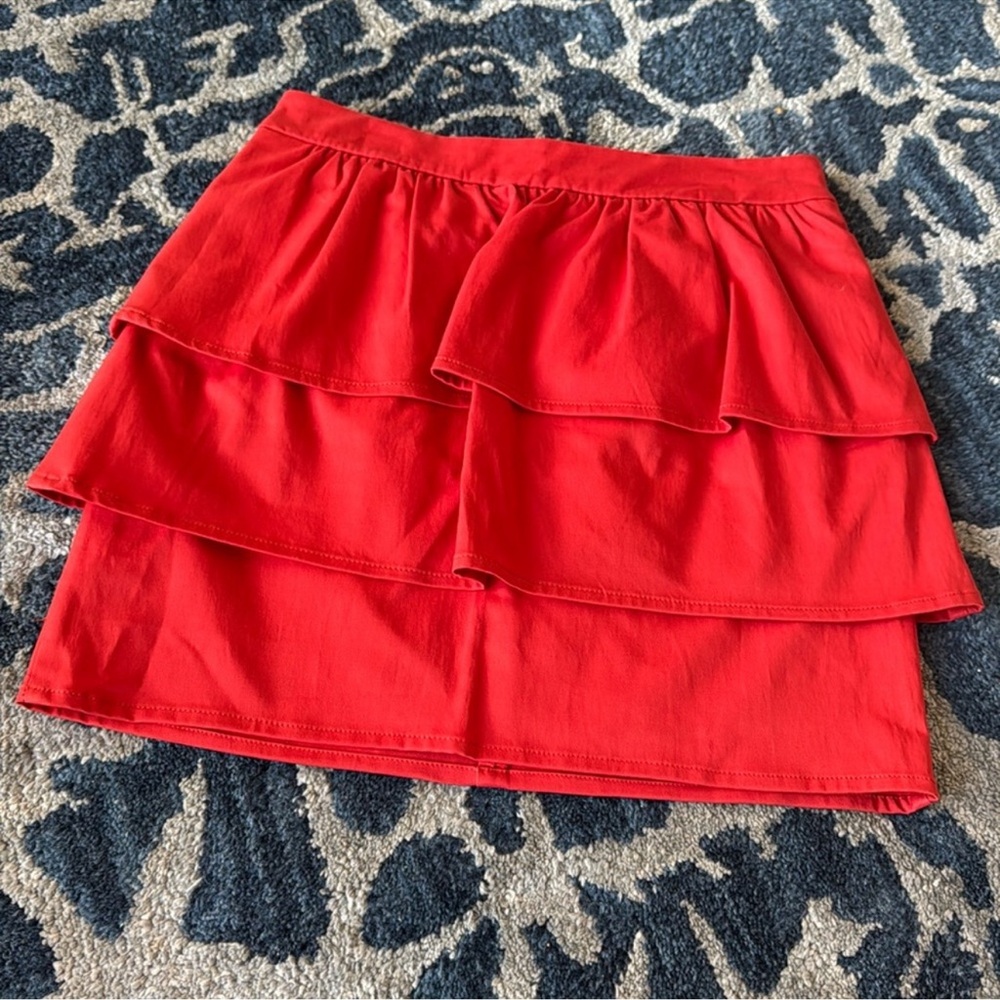 H&M Red Ruffled Tiered Mini Skirt Sz 8/M
